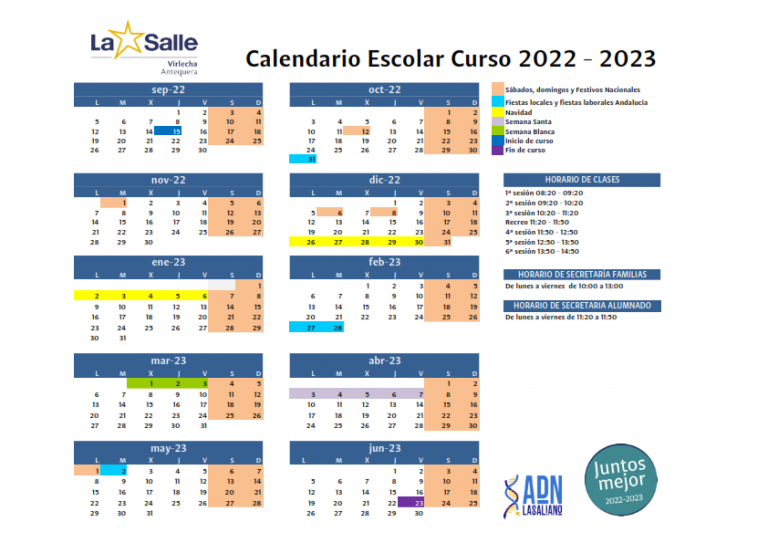 Calendario escolar La Salle Virlecha